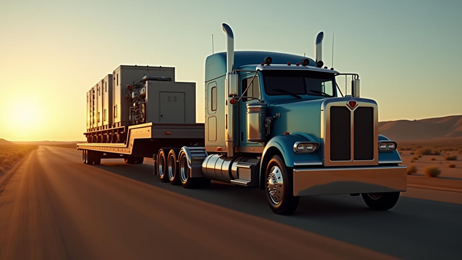Heavy industrial machinery secured expertly to a Camacho Transportation flatbed trailer