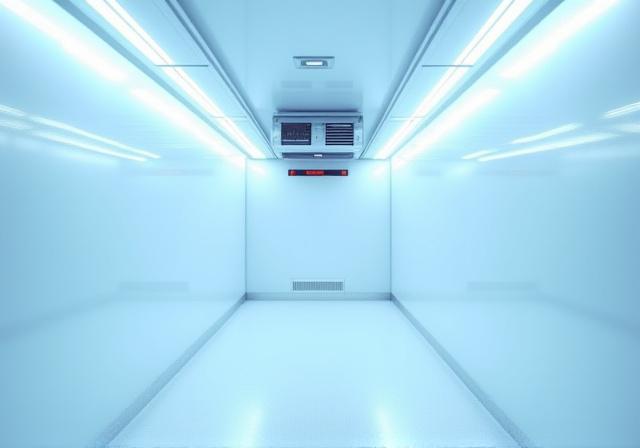 Interior of a modern, clean refrigerated trailer showing airflow systems